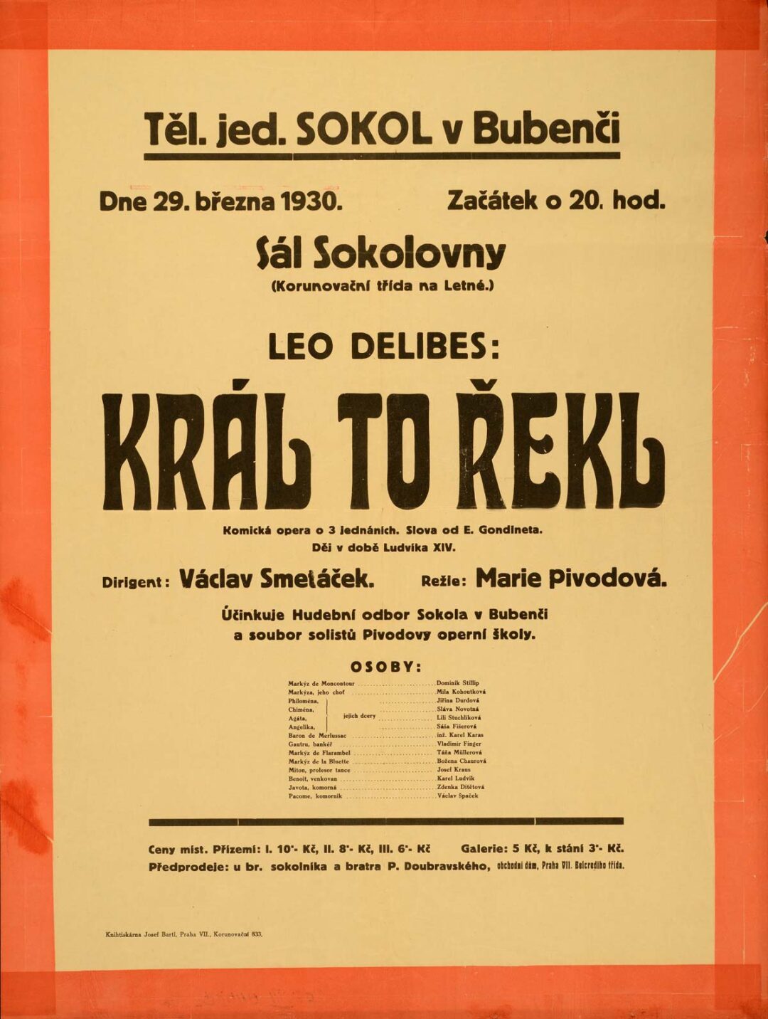 1930 │ Léo Delibes, Král to řekl, Sokol Bubeneč