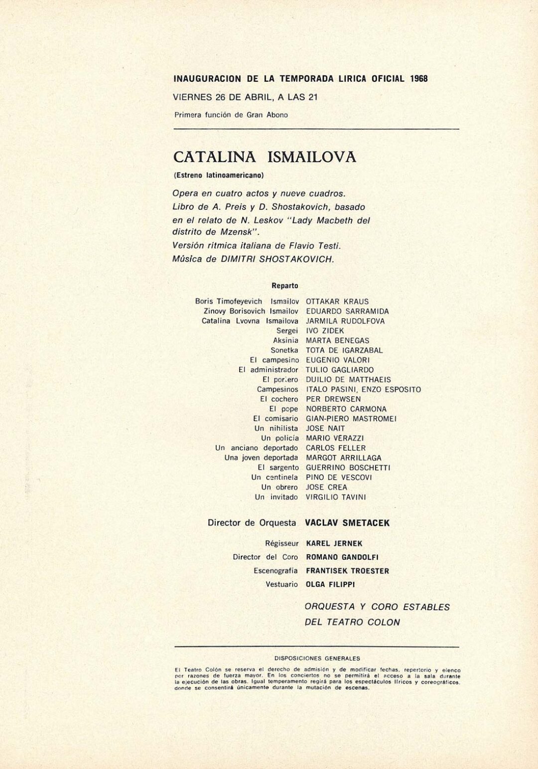 1968 │ Argentina, Buenos Aires, Teatro Colón, Katěrina Izmailova